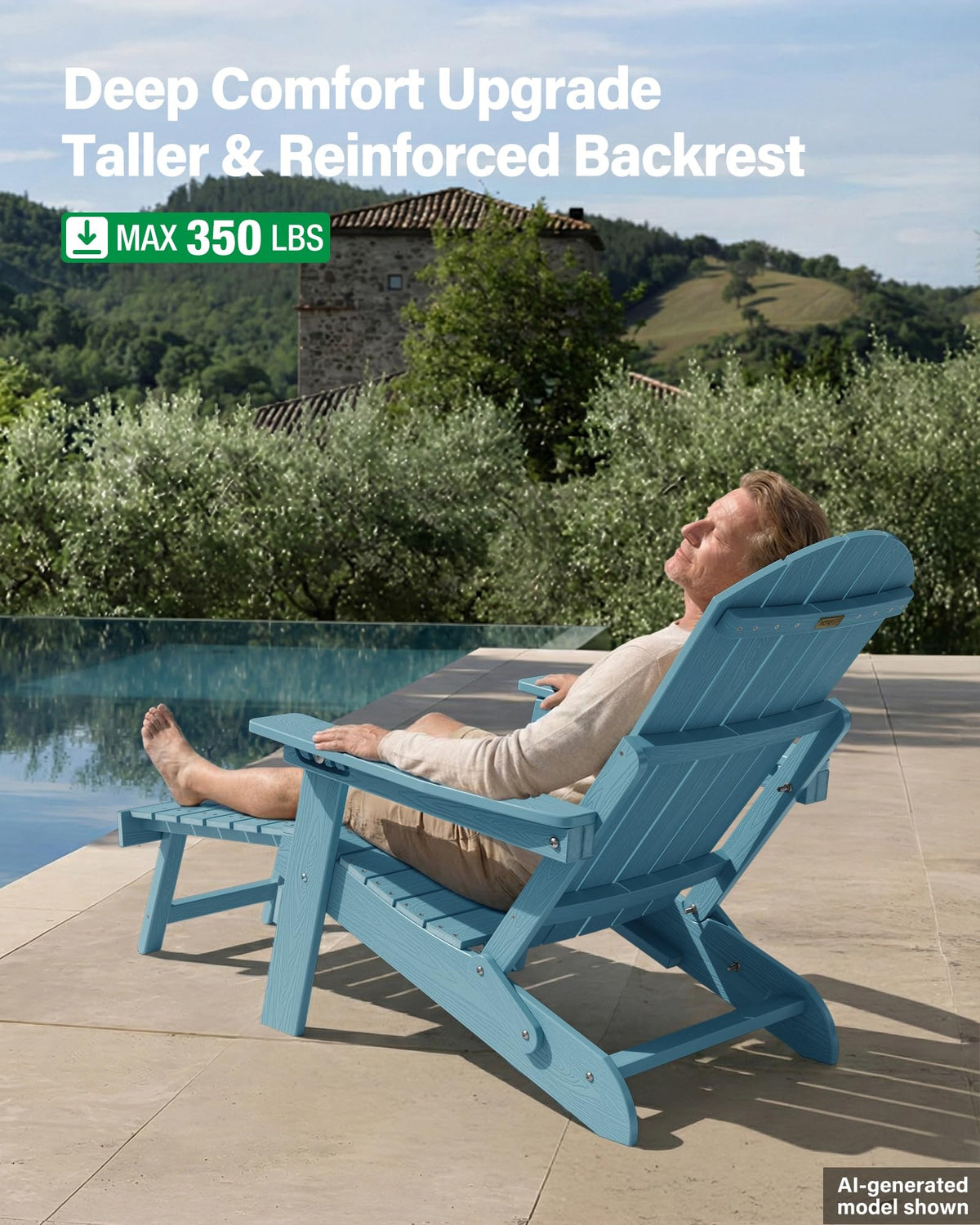 Blue Set of 2 Adirondack Chair with Footrest W561