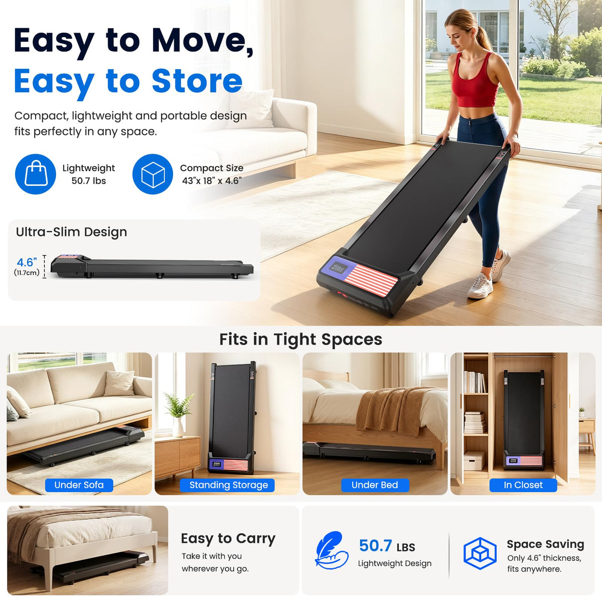 2.5HP Under Desk Treadmill with 8% Incline V447
