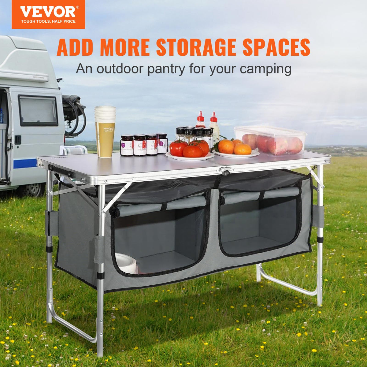 Folding Camping Cooking Table with Storage Organizer P895
