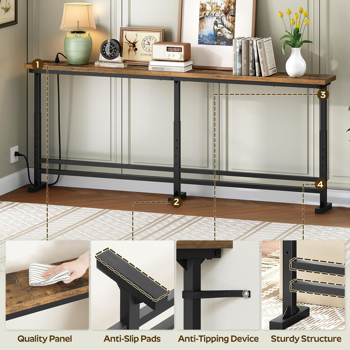 70.9" Console Table with Adjustable Height and Power Outlet Z55328