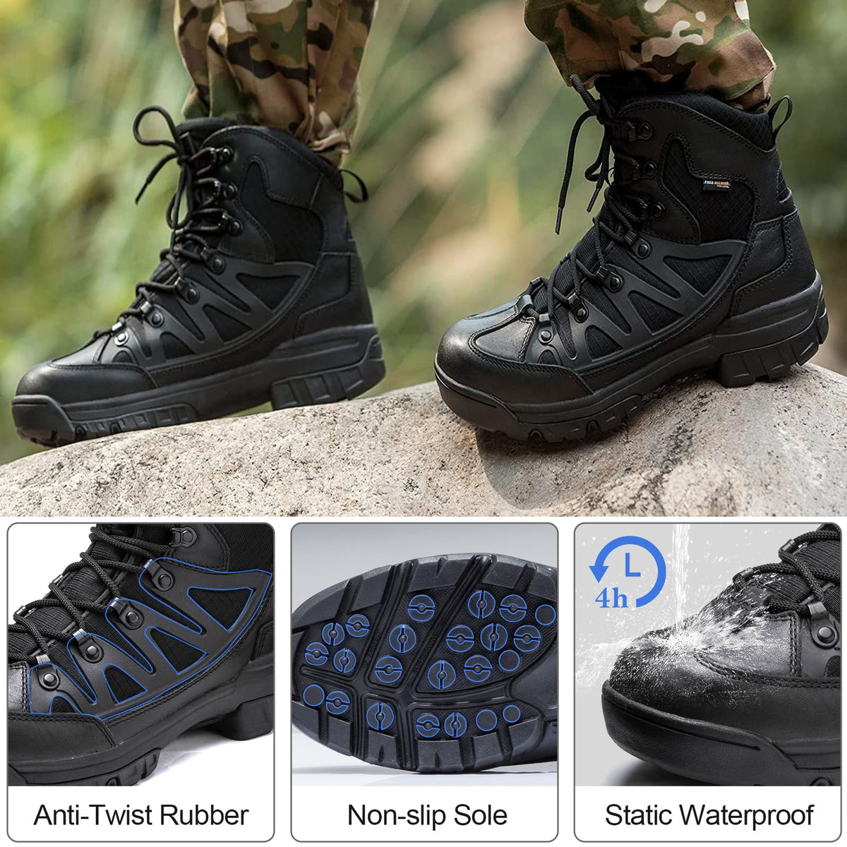 Waterproof Tactical Hiking Work Boots Black 13 A7833