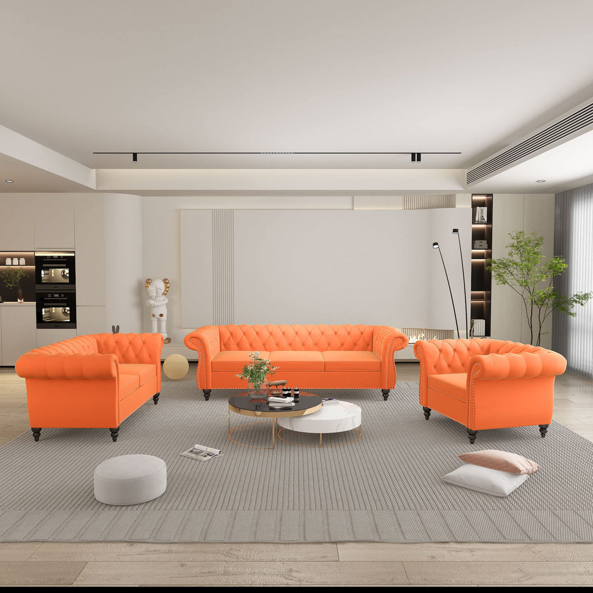 3 Piece Velvet Sectional Sofa Chair Set V50442