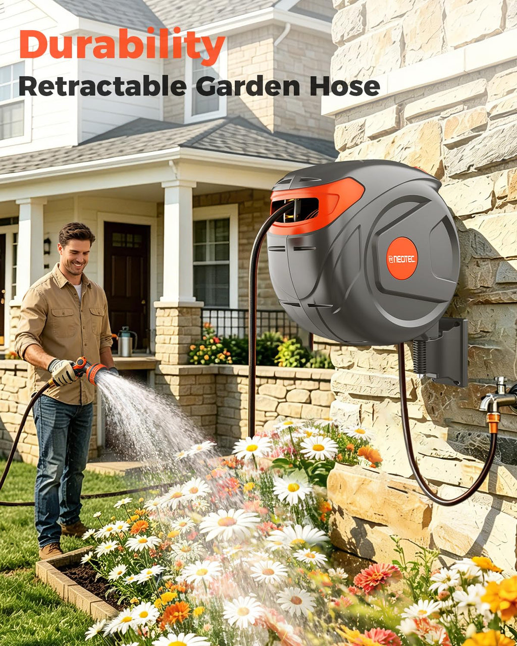 Retractable Garden Hose Reel 100 ft 1/2 Inch with 3-Layer PVC Hose D1458