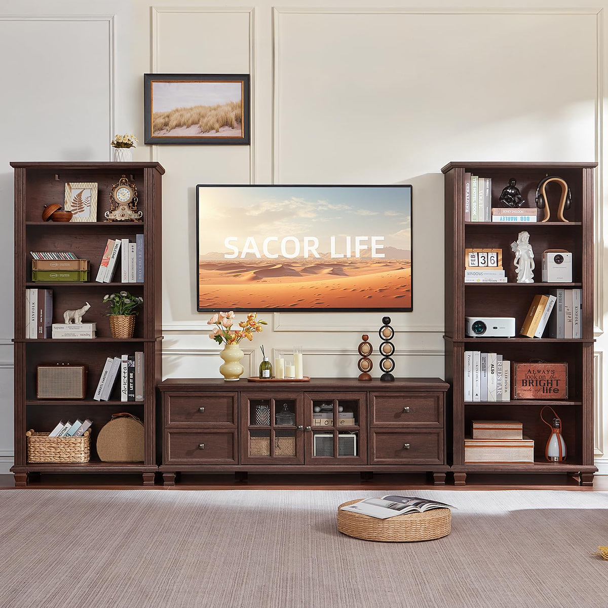 Farmhouse TV Stand with Glass Doors V19820