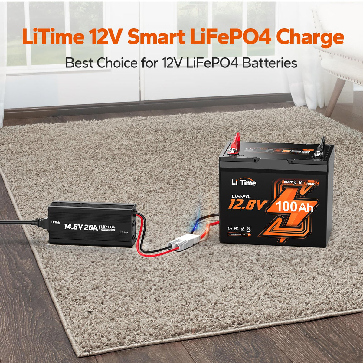 12V 100Ah Group 24 LiFePO4 Battery with Charger T529093