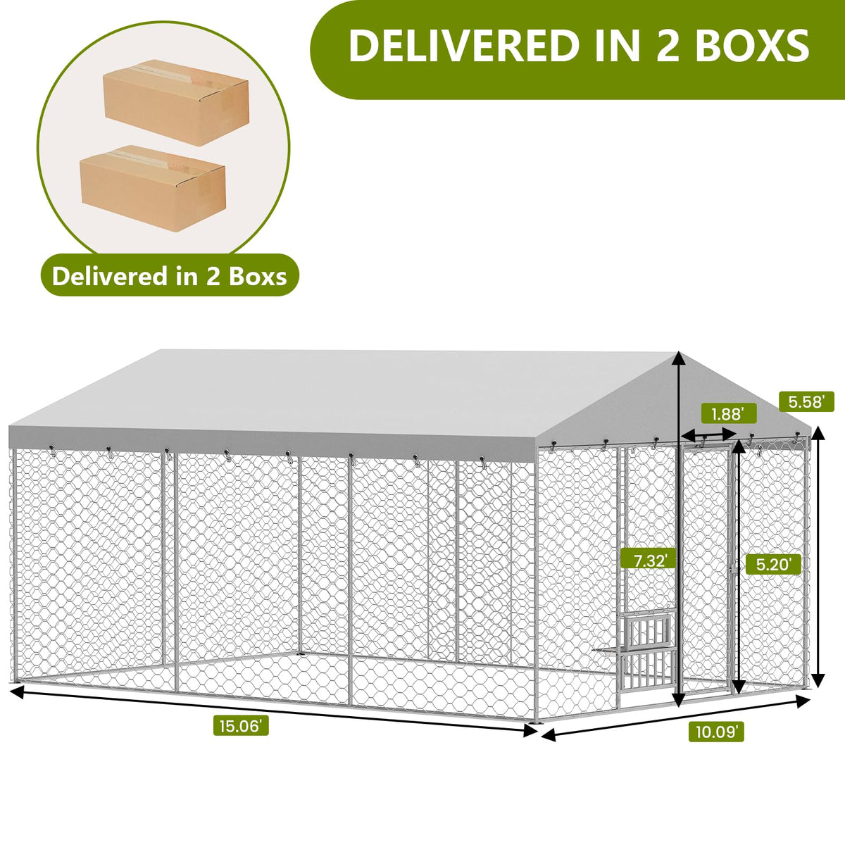 10x15FT Outdoor Dog Kennel with Bowls & Roof L166