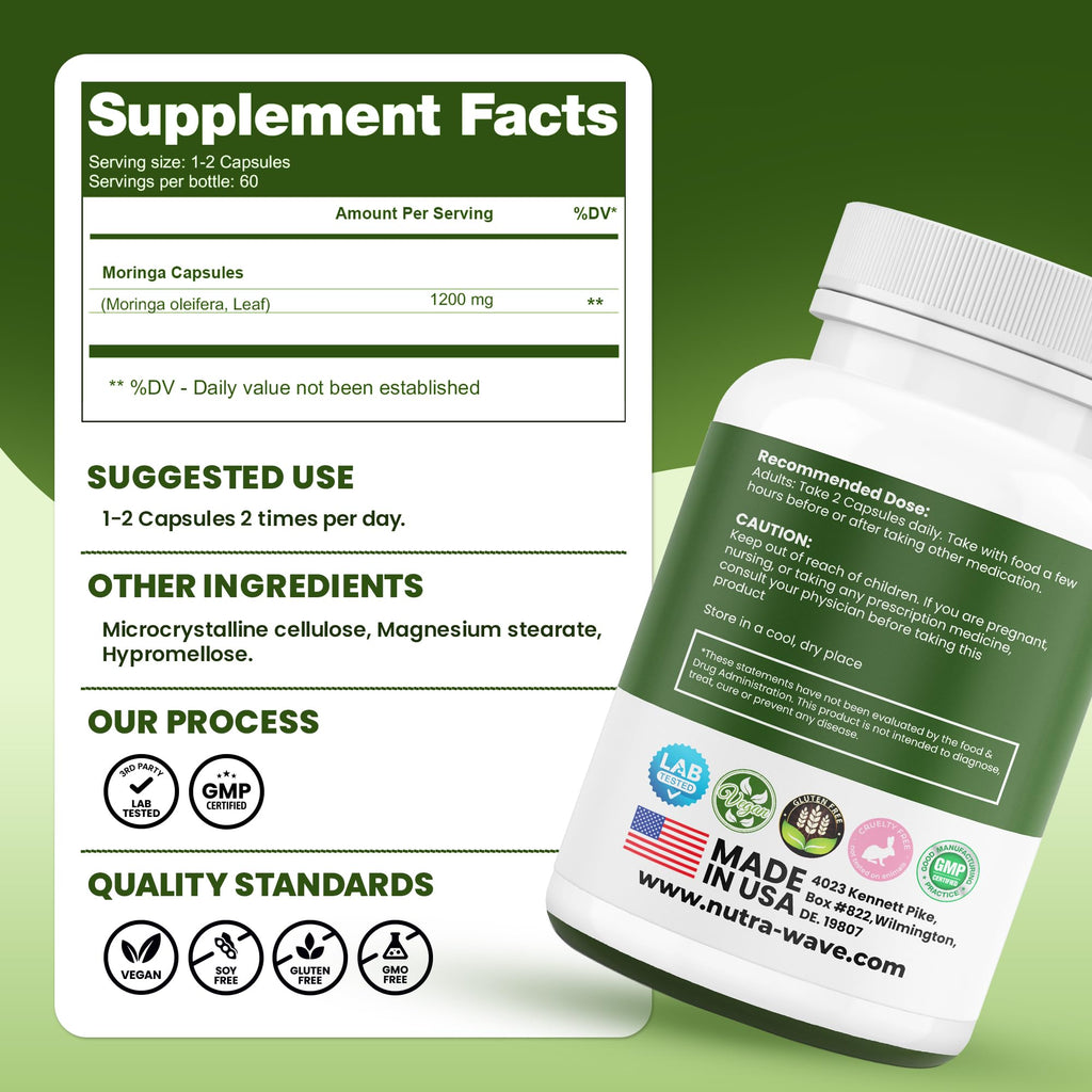 Organic Moringa Capsules 1200mg 120 Capsules V483