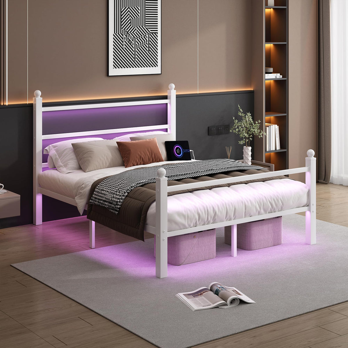White Full Size Bed Frame with Headboard and Footboard B504445