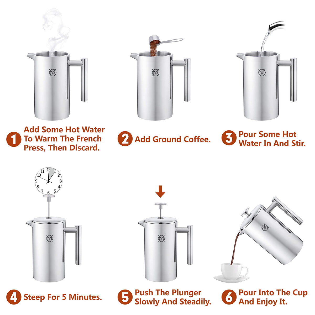 Single Serve Stainless Steel Thermal French Press M739