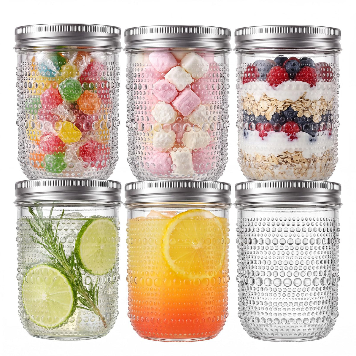 6-Pack 16 oz Wide Mouth Glass Mason Jars with Lids A9666