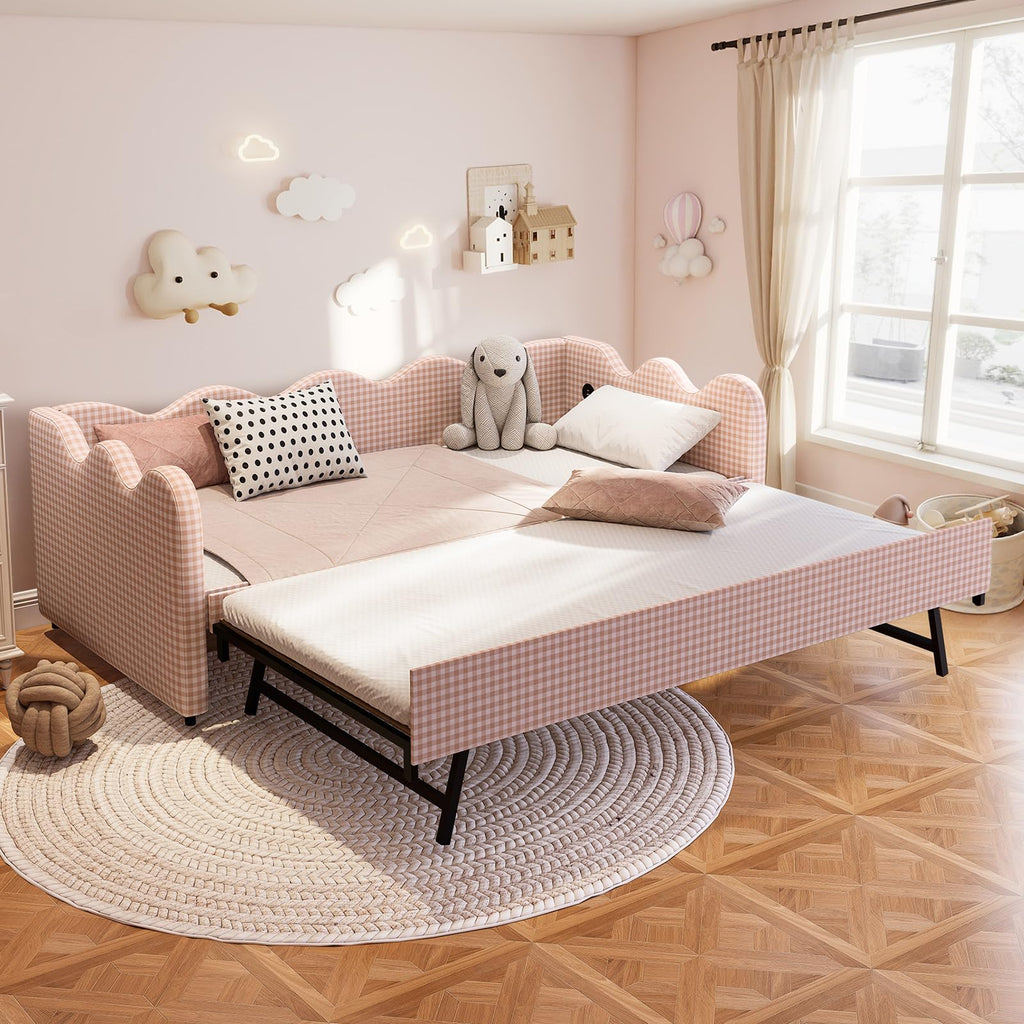 Pink Gingham Twin Size Daybed with Trundle X27010
