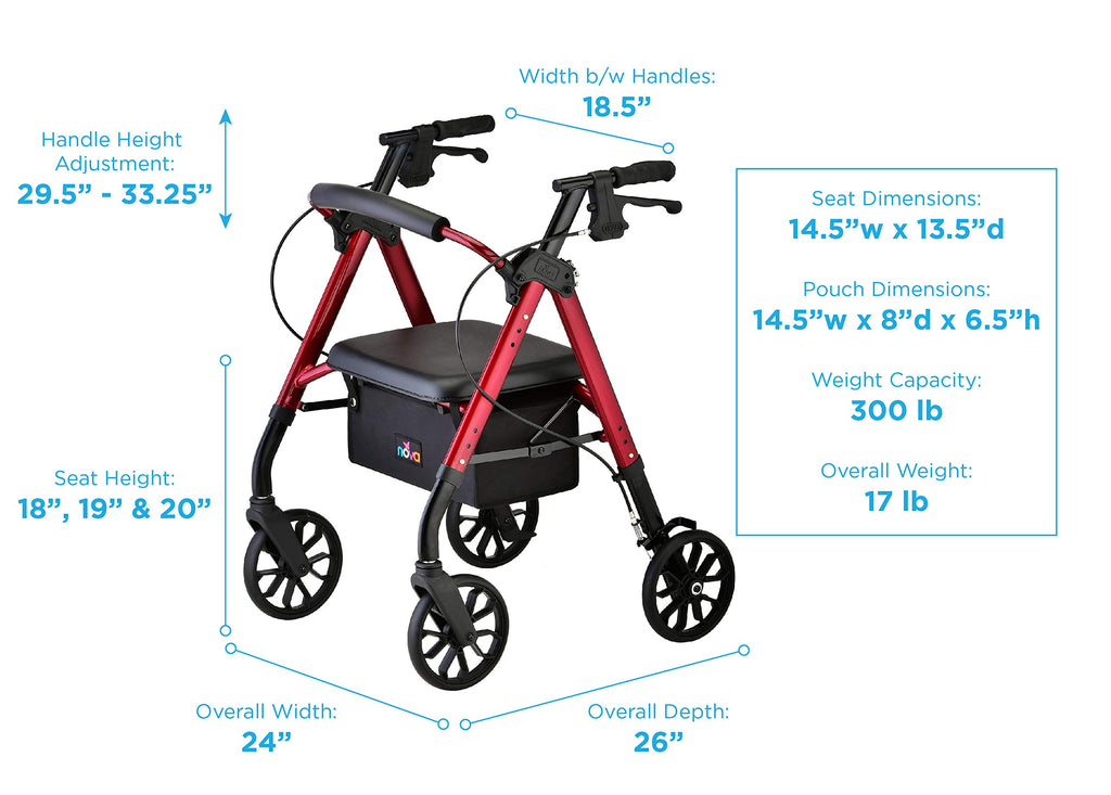 Red 8" Wheel Rollator Walker with Padded Seat C428