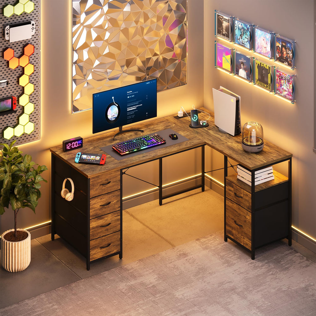 55 Inch L Shaped Office Desk with 6 Drawers X28071