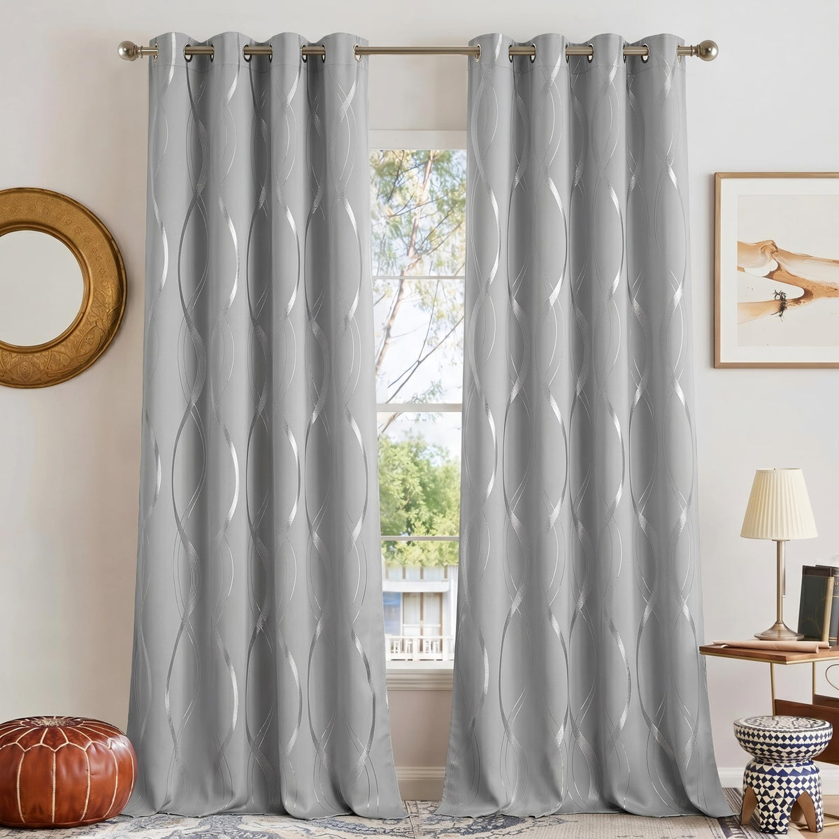Silver Grey Pattern Curtains 52 x 84 Inch B375265