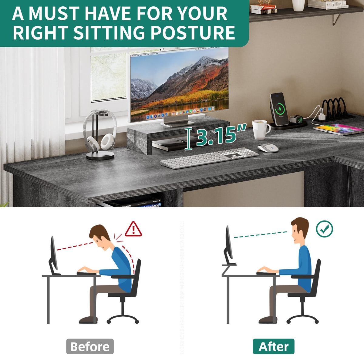 L Shaped Desk with Power Outlets P2590