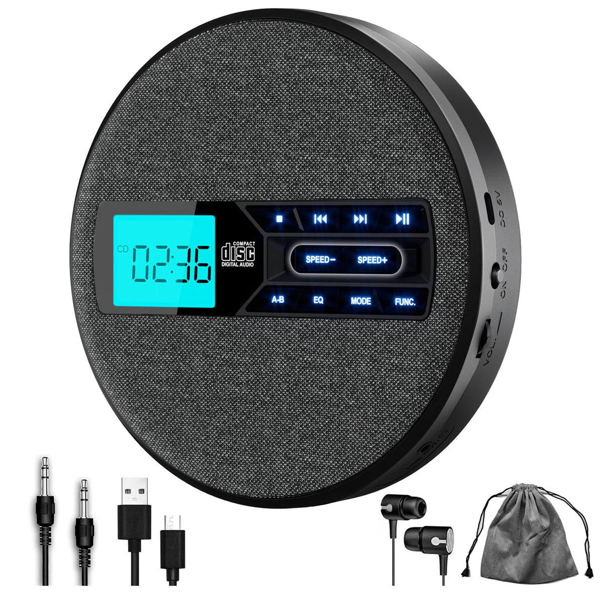 Portable Rechargeable CD Player with Dual Speakers, Black L6731