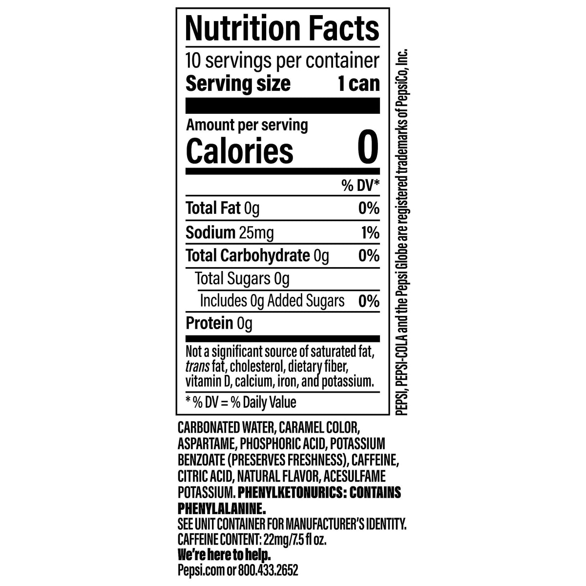 Diet Pepsi Soda 7.5 Ounce Mini Cans 10 Pack F7223