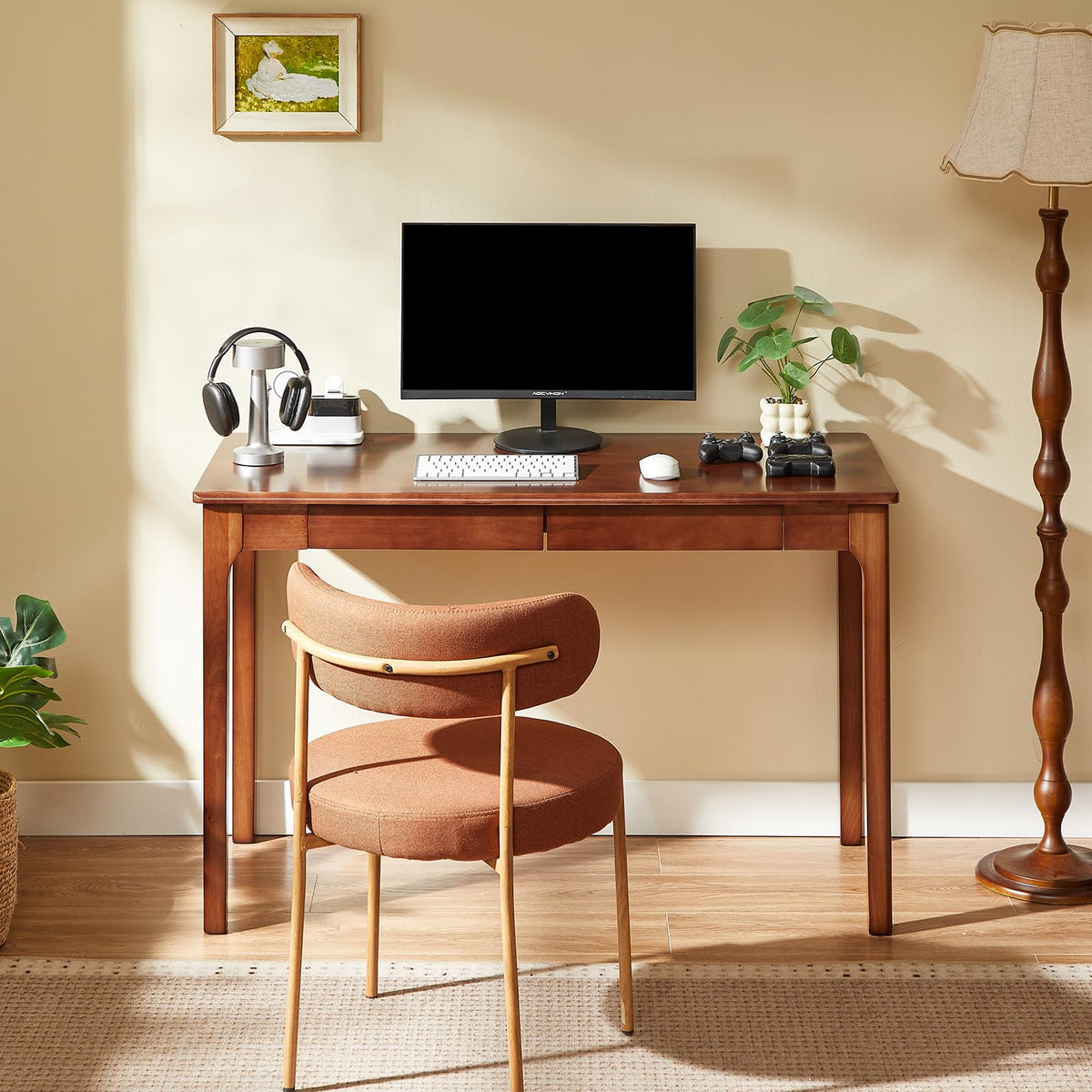 Black Walnut Solid Wood Computer Desk with Drawers U95454