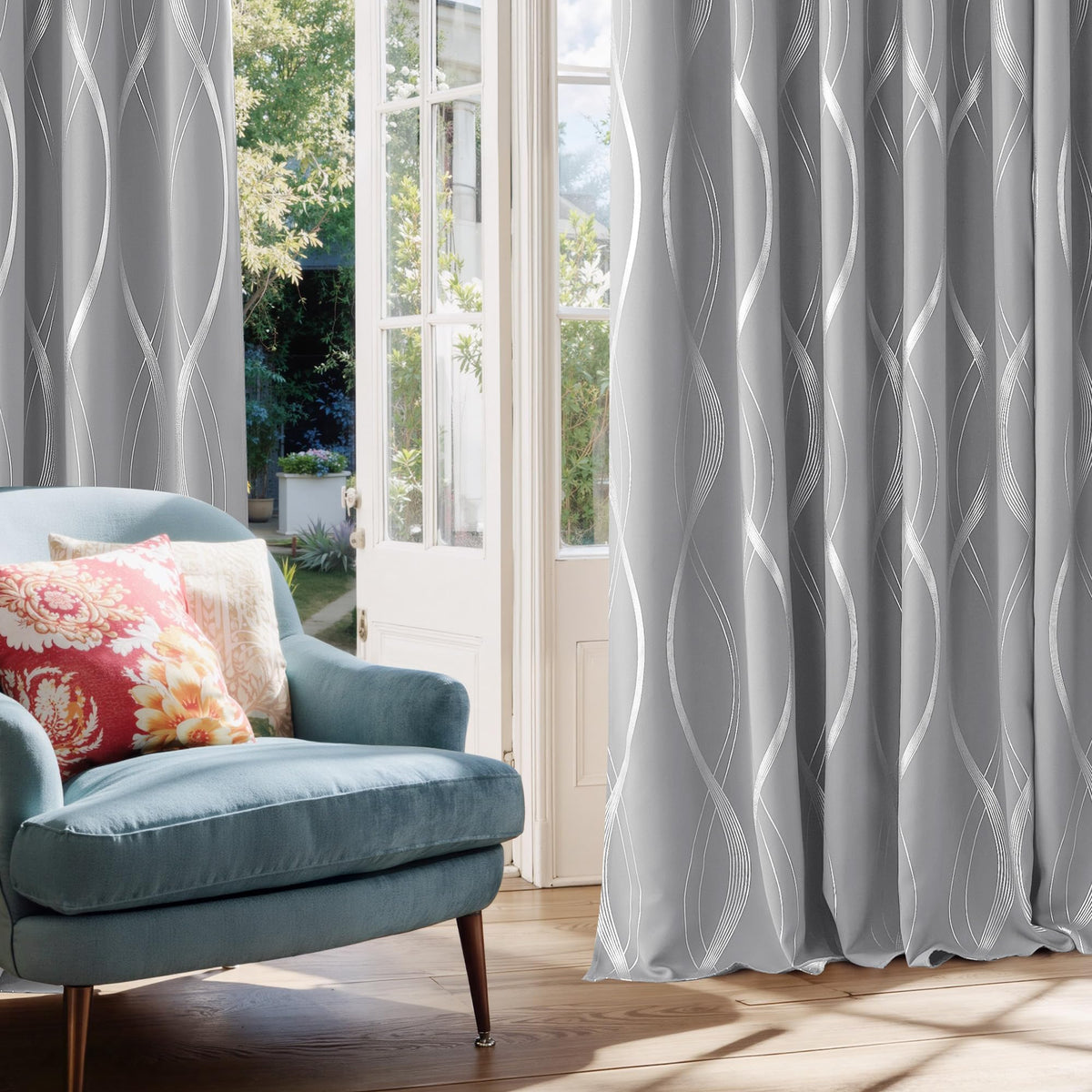 Silver Grey Pattern Curtains 52 x 84 Inch B375265
