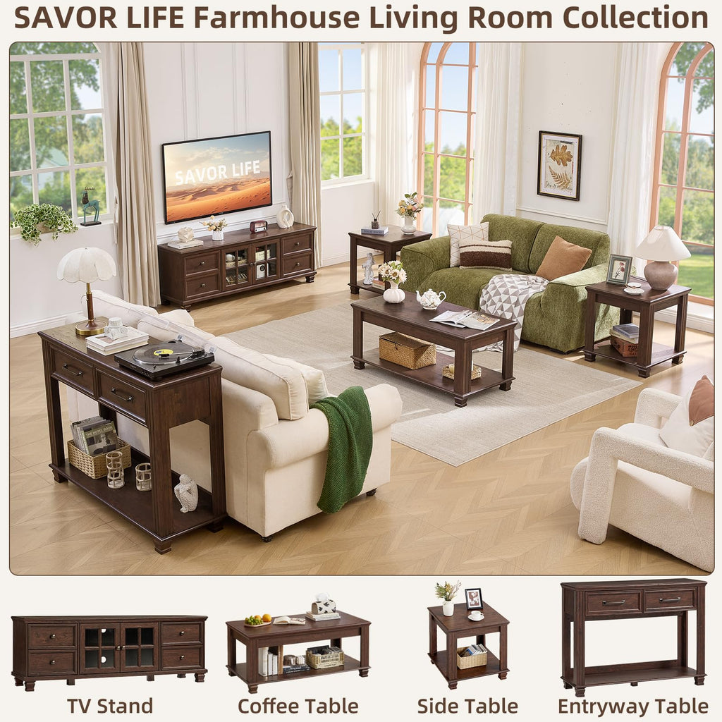 Farmhouse TV Stand with Glass Doors V19820
