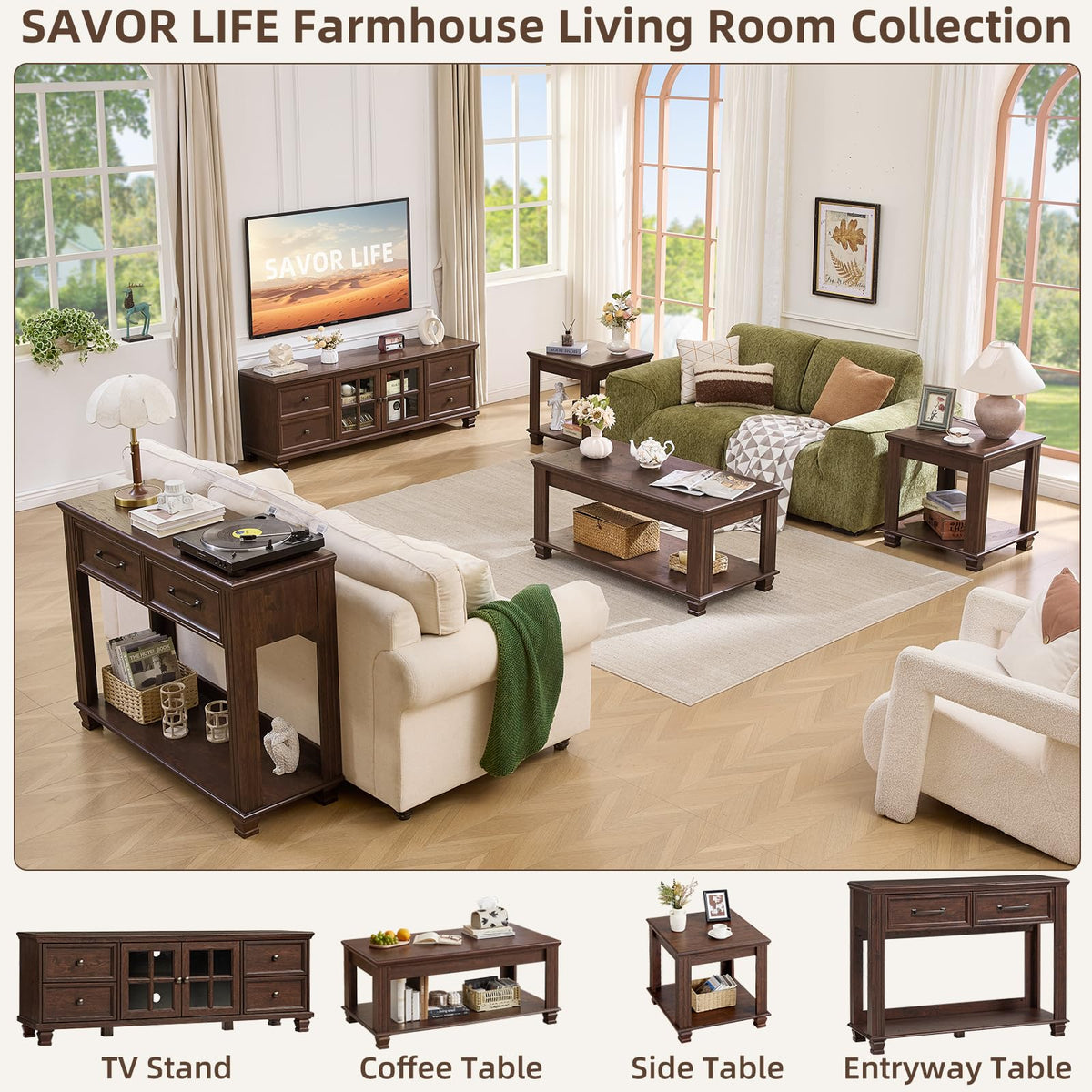 Farmhouse TV Stand with Glass Doors V19820