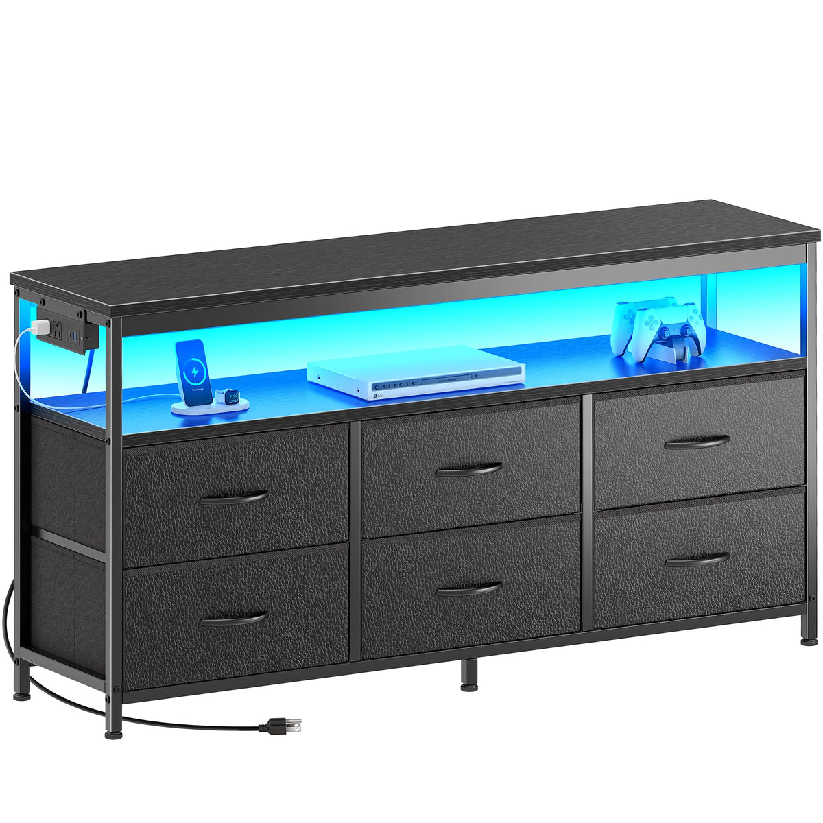 Black 47 Inch 6 Drawer TV Stand with Power Outlets M16660