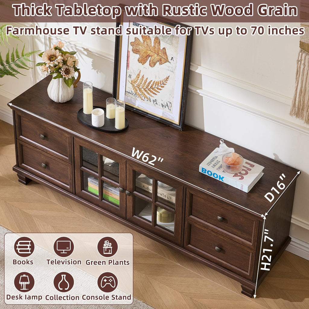 Farmhouse TV Stand with Glass Doors V19820