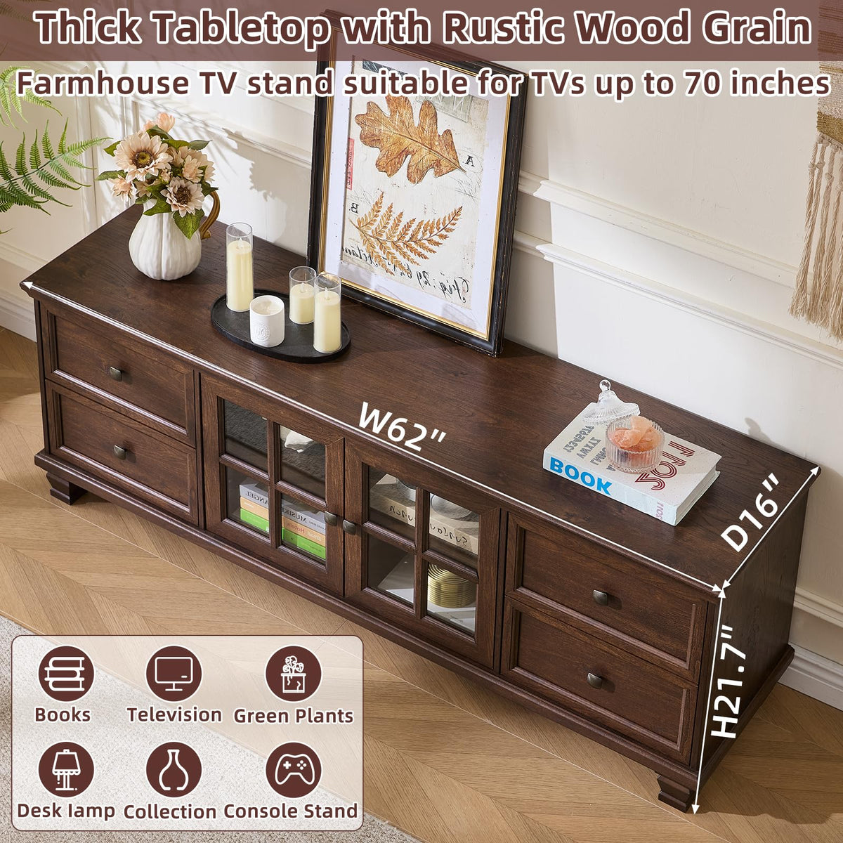 Farmhouse TV Stand with Glass Doors V19820