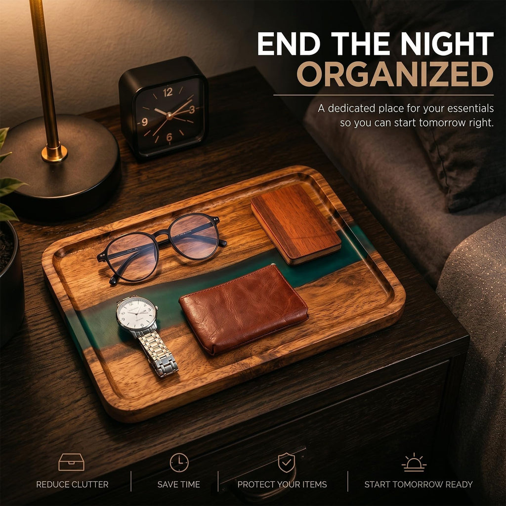 Turquoise Resin Acacia Wood Valet Tray C5620
