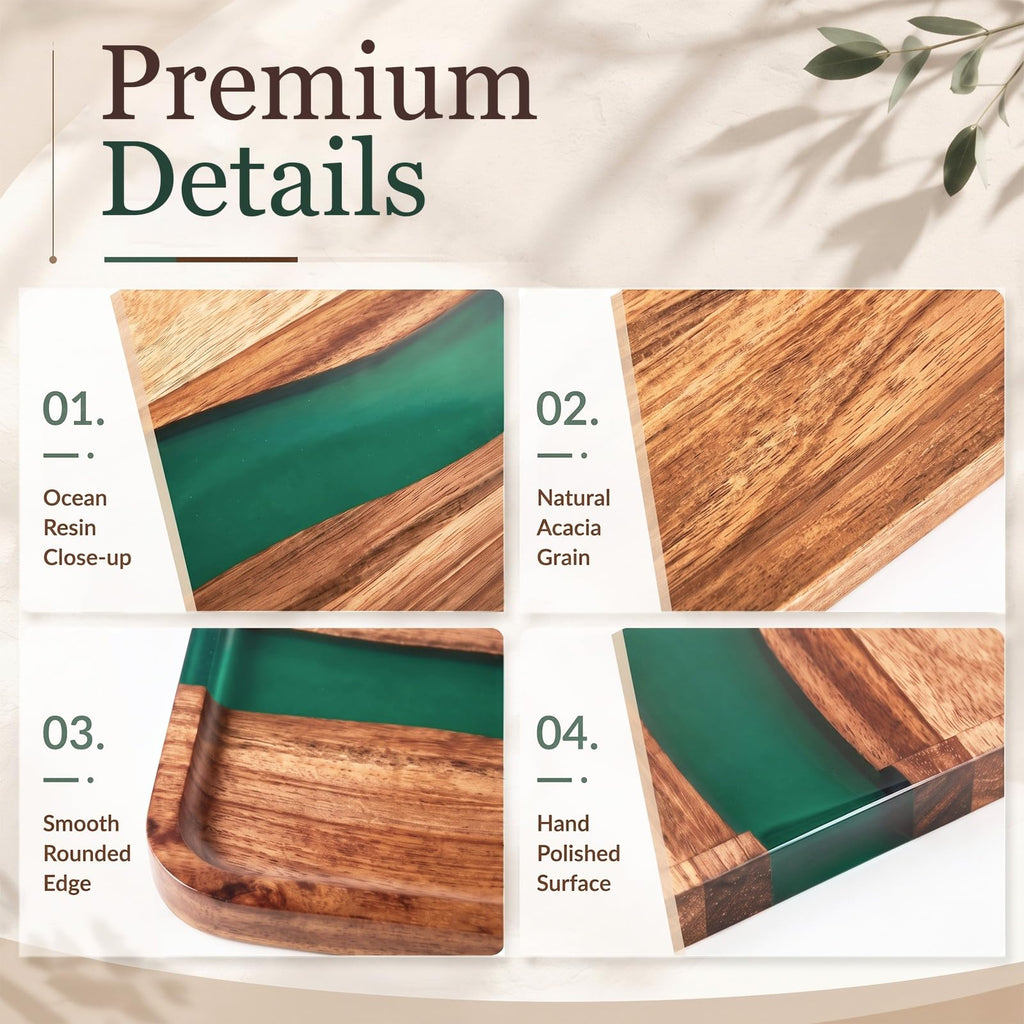 Turquoise Resin Acacia Wood Valet Tray C5620