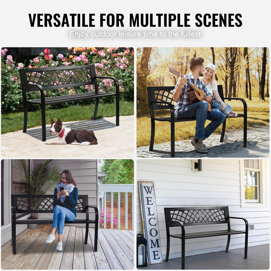 46" Iron Steel Frame Garden Bench with Mesh Pattern and Plastic Backrest T749