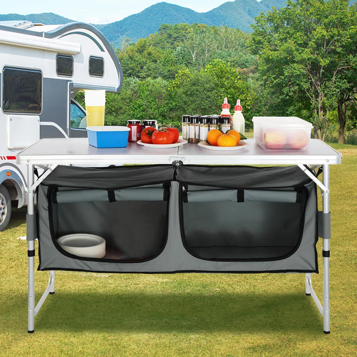 Folding Camping Cooking Table with Storage Organizer P895