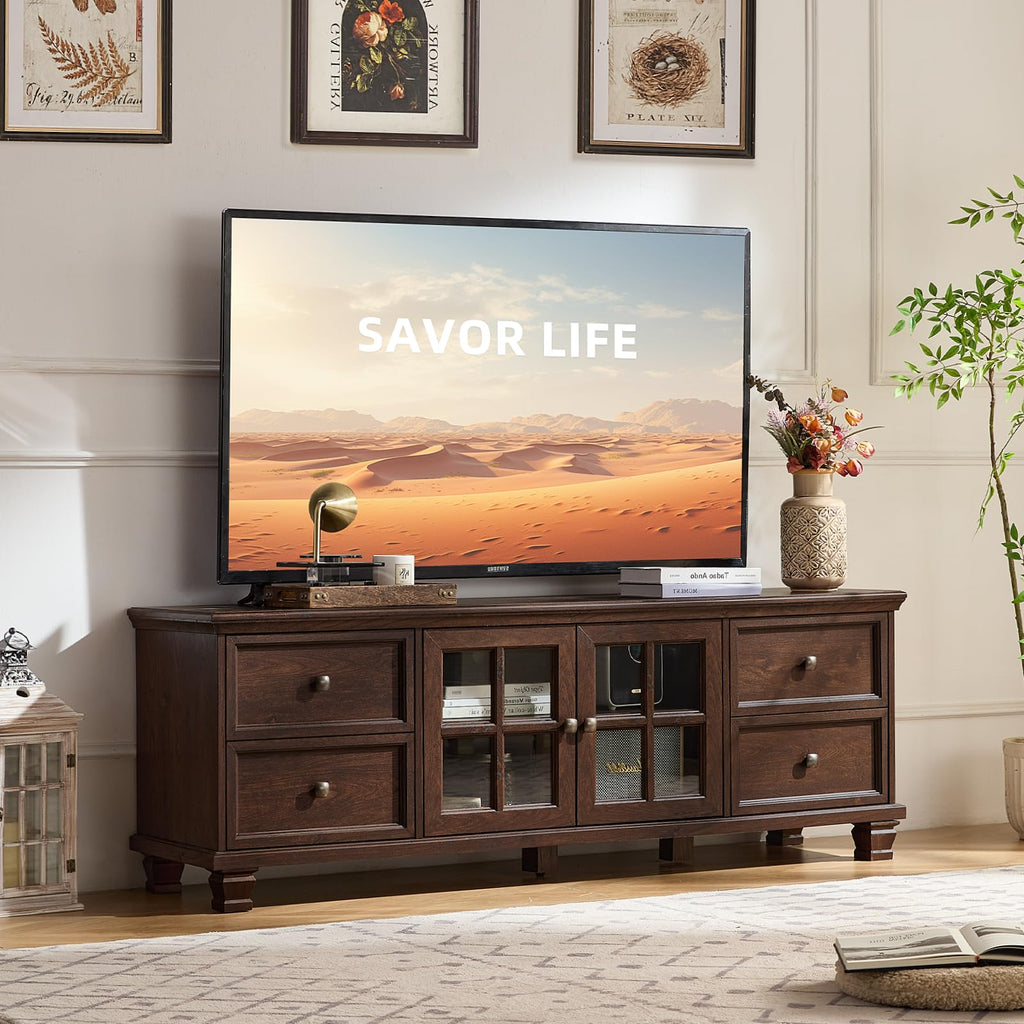 Farmhouse TV Stand with Glass Doors V19820