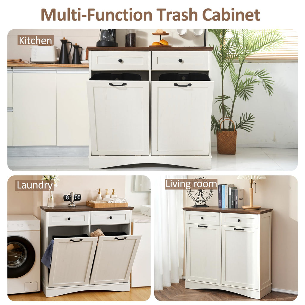 Antique White Double Tilt Out Trash Cabinet V80834