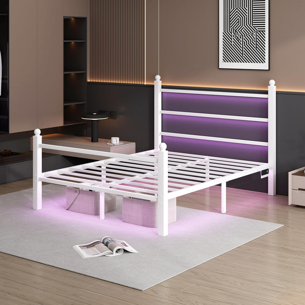 White Full Size Bed Frame with Headboard and Footboard B504445