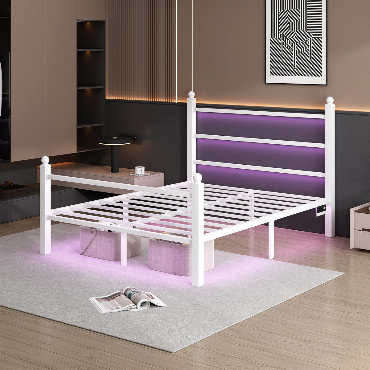 White Full Size Bed Frame with Headboard and Footboard B504445