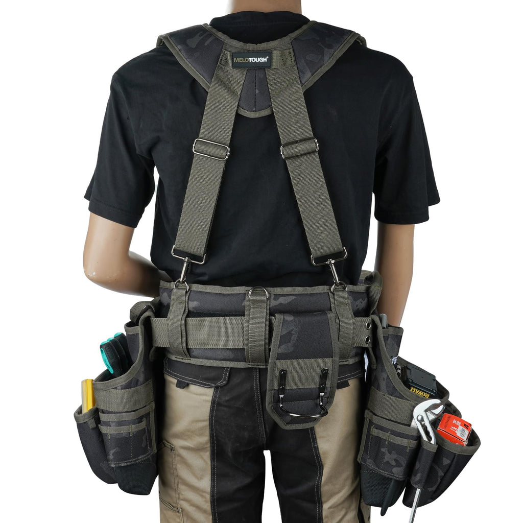 Camo Tool Belt with Suspenders Tool Pouch Organizer Heavy Duty J420