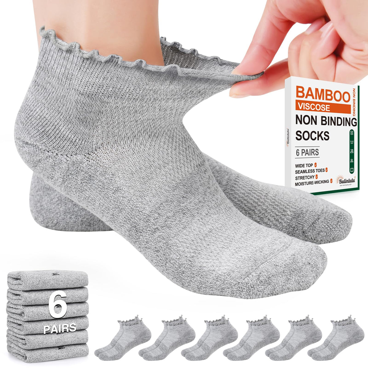 6 Pairs Low Cut Non Binding Diabetic Ankle Socks U891
