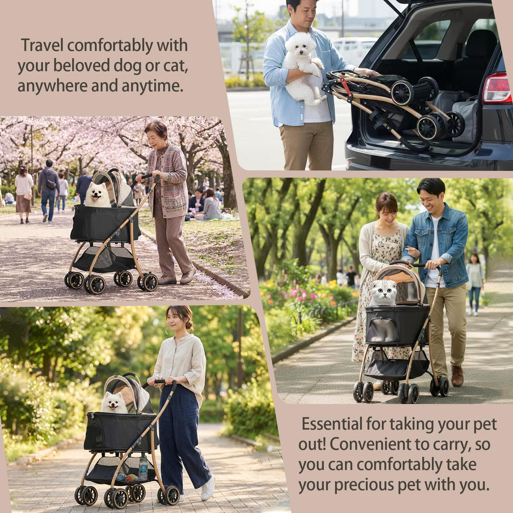 Pet Stroller with 4 Pu Wheels Foldable W809130