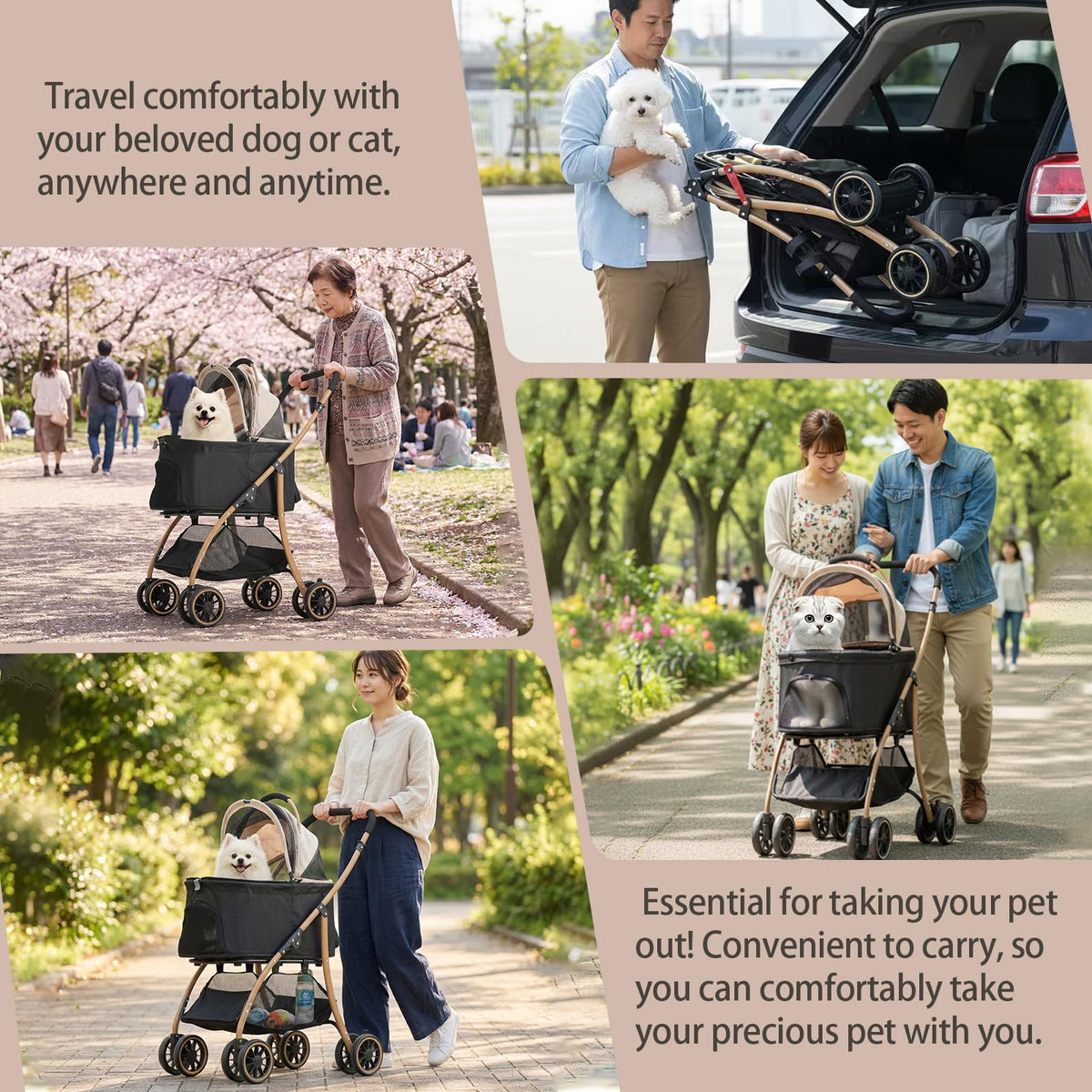 Pet Stroller with 4 Pu Wheels Foldable W809130