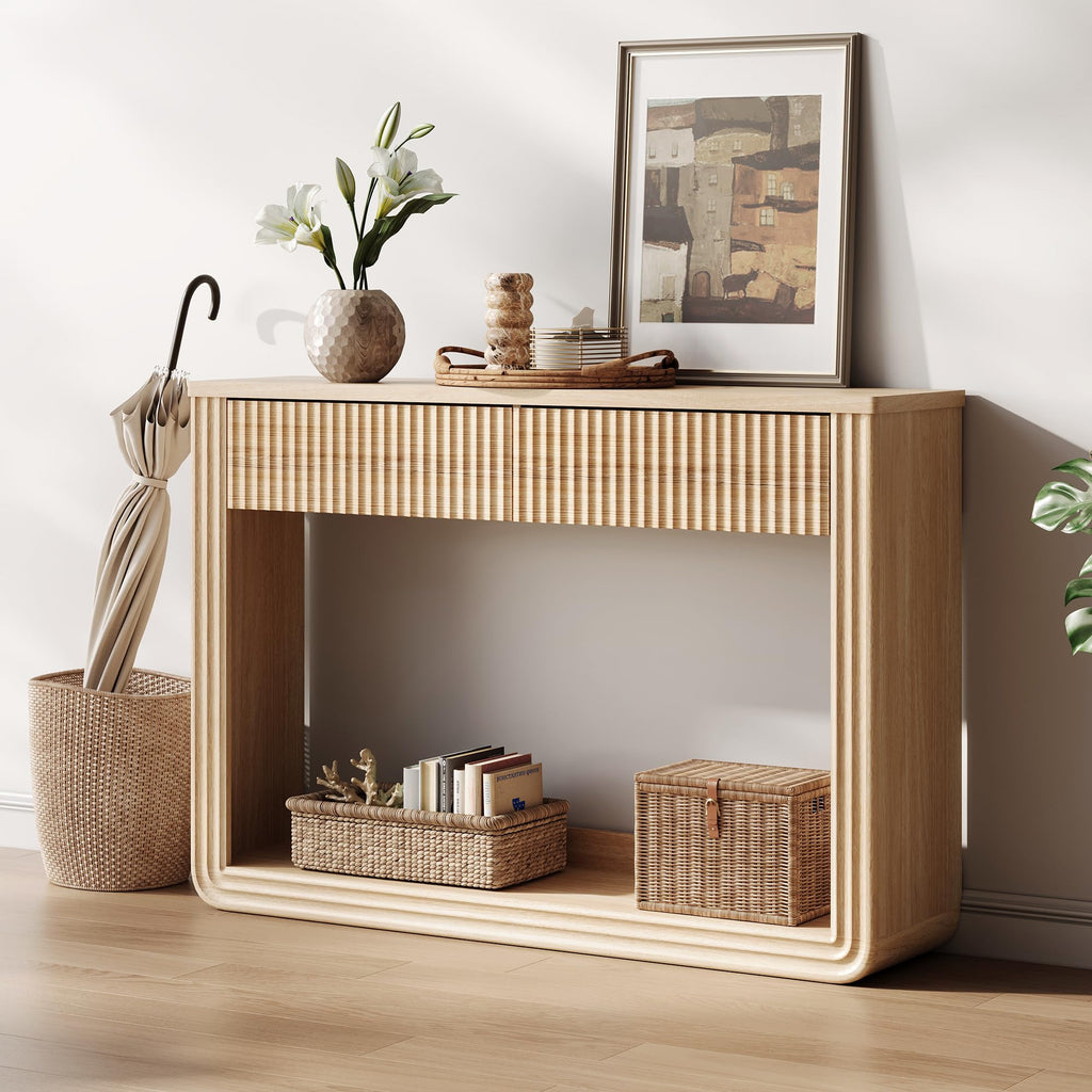 Mid-Century Light Oak Console Table I468284