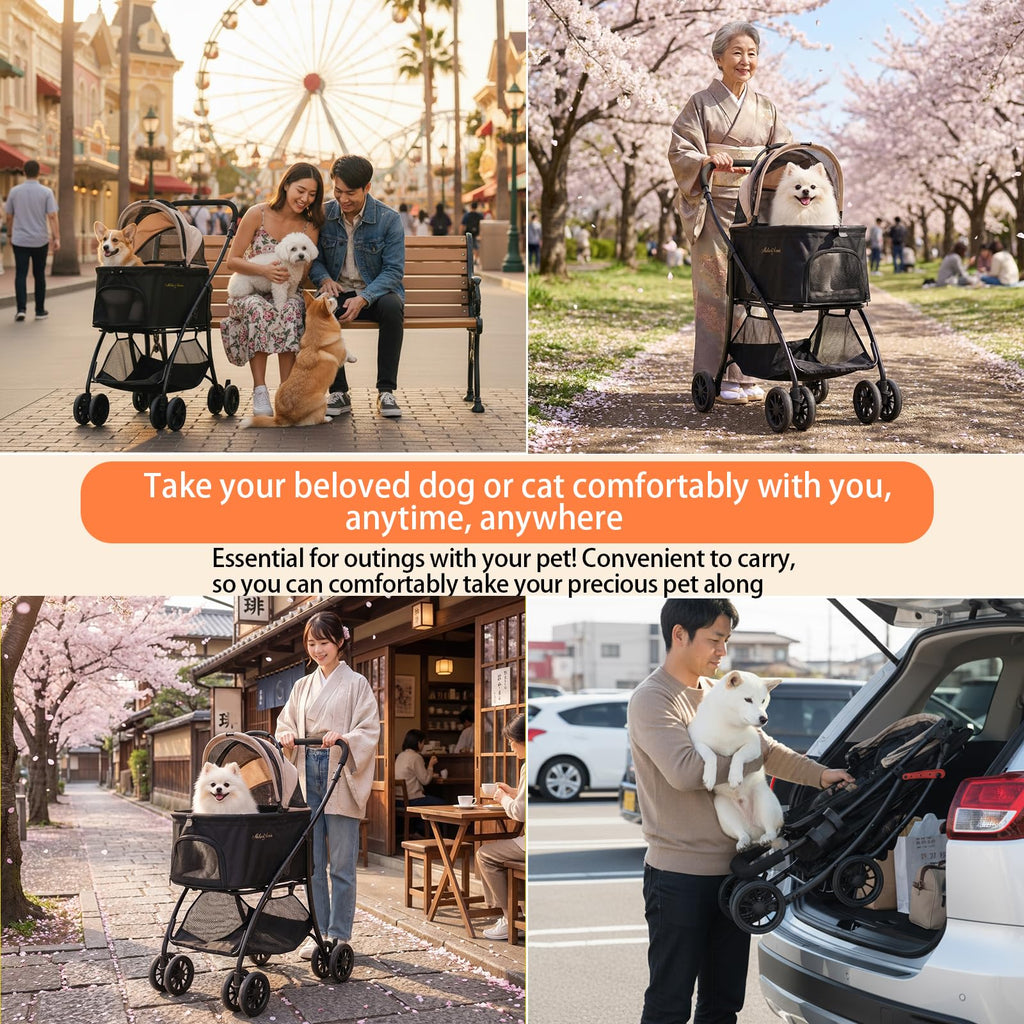 Pet Stroller with 4 Pu Wheels Foldable W809130