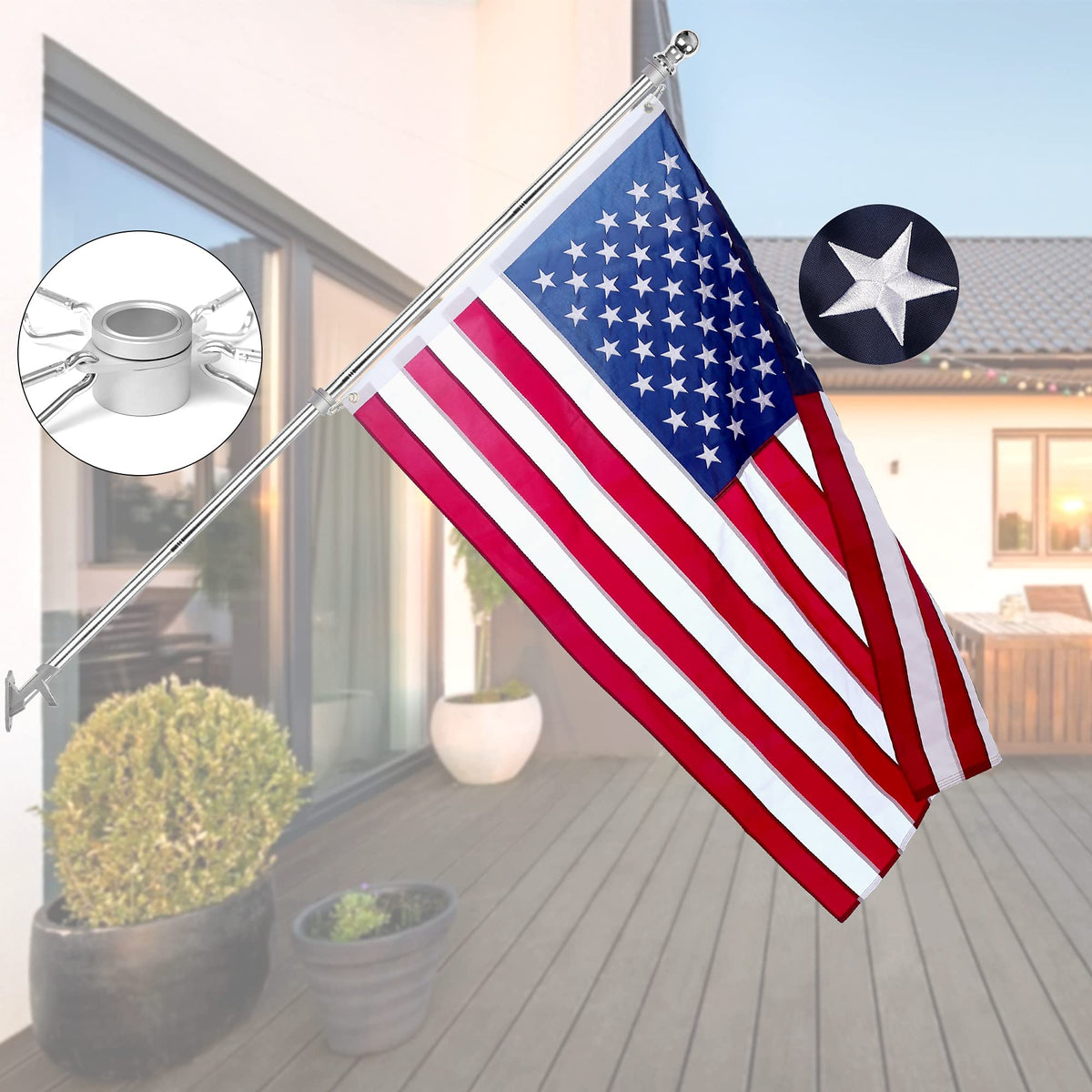 6 Ft Stainless Steel Flag Pole Kit with 3x5 Ft Nylon Flag K20769