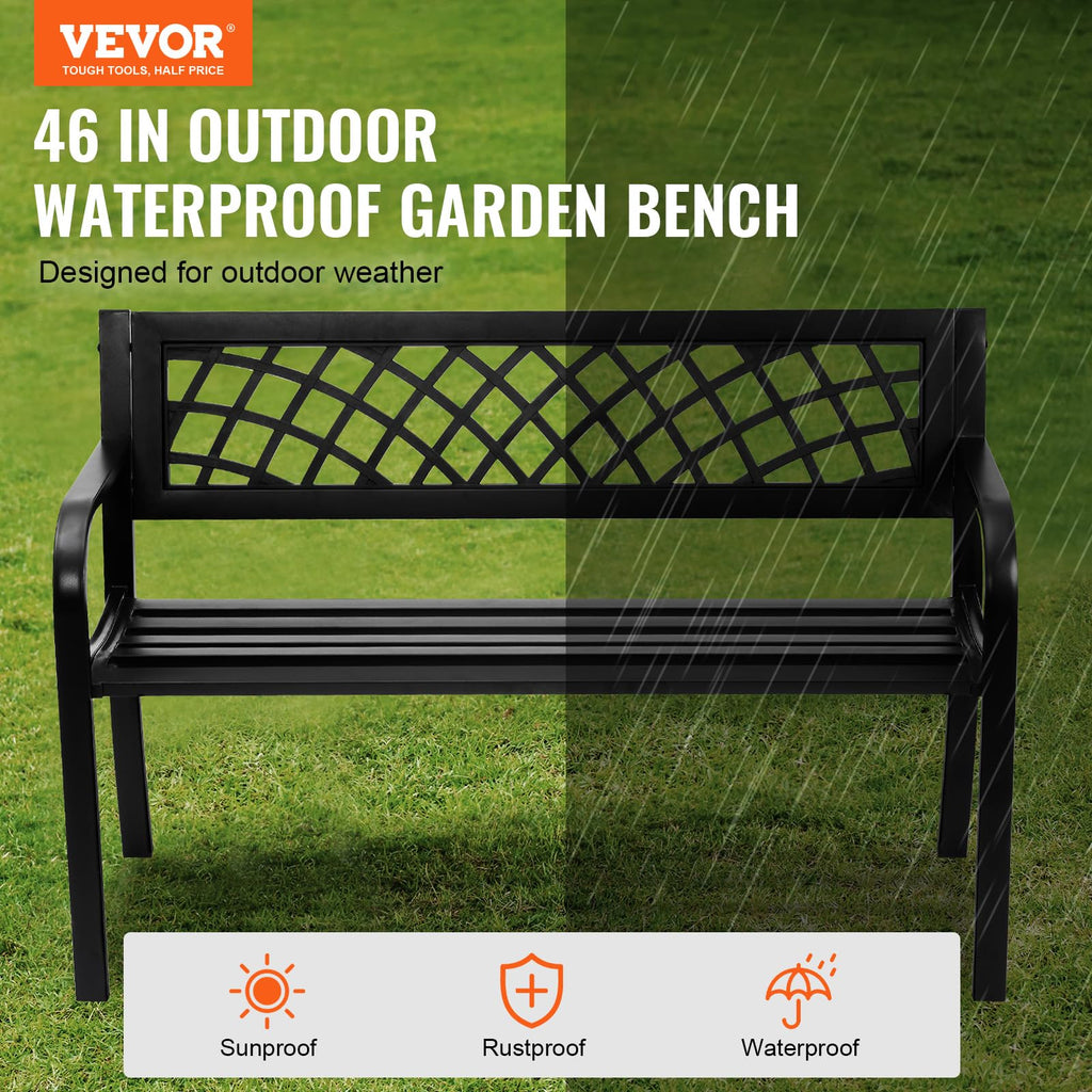 46" Iron Steel Frame Garden Bench with Mesh Pattern and Plastic Backrest T749