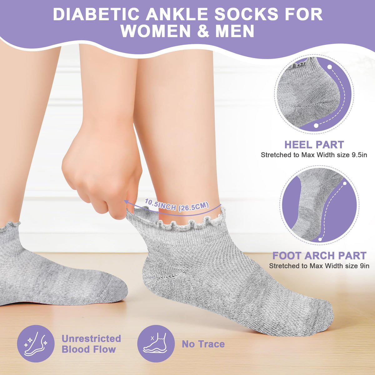 6 Pairs Low Cut Non Binding Diabetic Ankle Socks U891