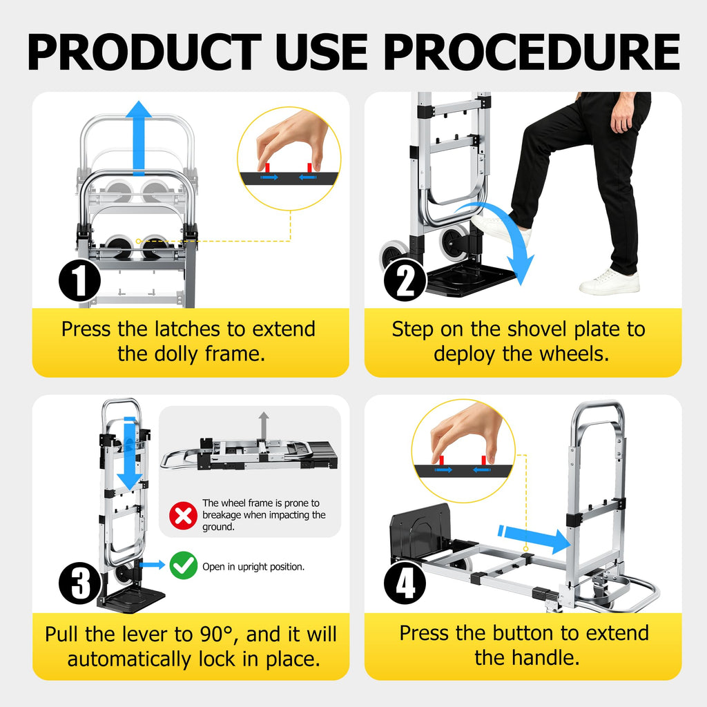 Folding Hand Truck 600lbs Capacity Heavy Duty Convertible Dolly with Retractable Handle and 4 Rubber Wheels Q658065