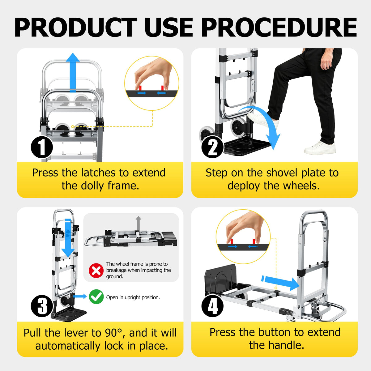 Folding Hand Truck 600lbs Capacity Heavy Duty Convertible Dolly with Retractable Handle and 4 Rubber Wheels Q658065