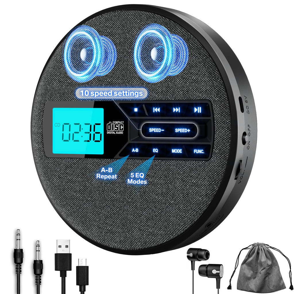 Portable Rechargeable CD Player with Dual Speakers, Black L6731
