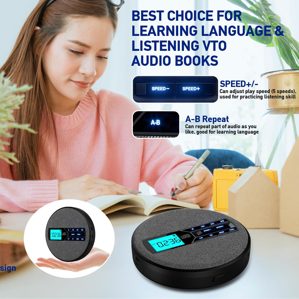 Portable Rechargeable CD Player with Dual Speakers, Black L6731