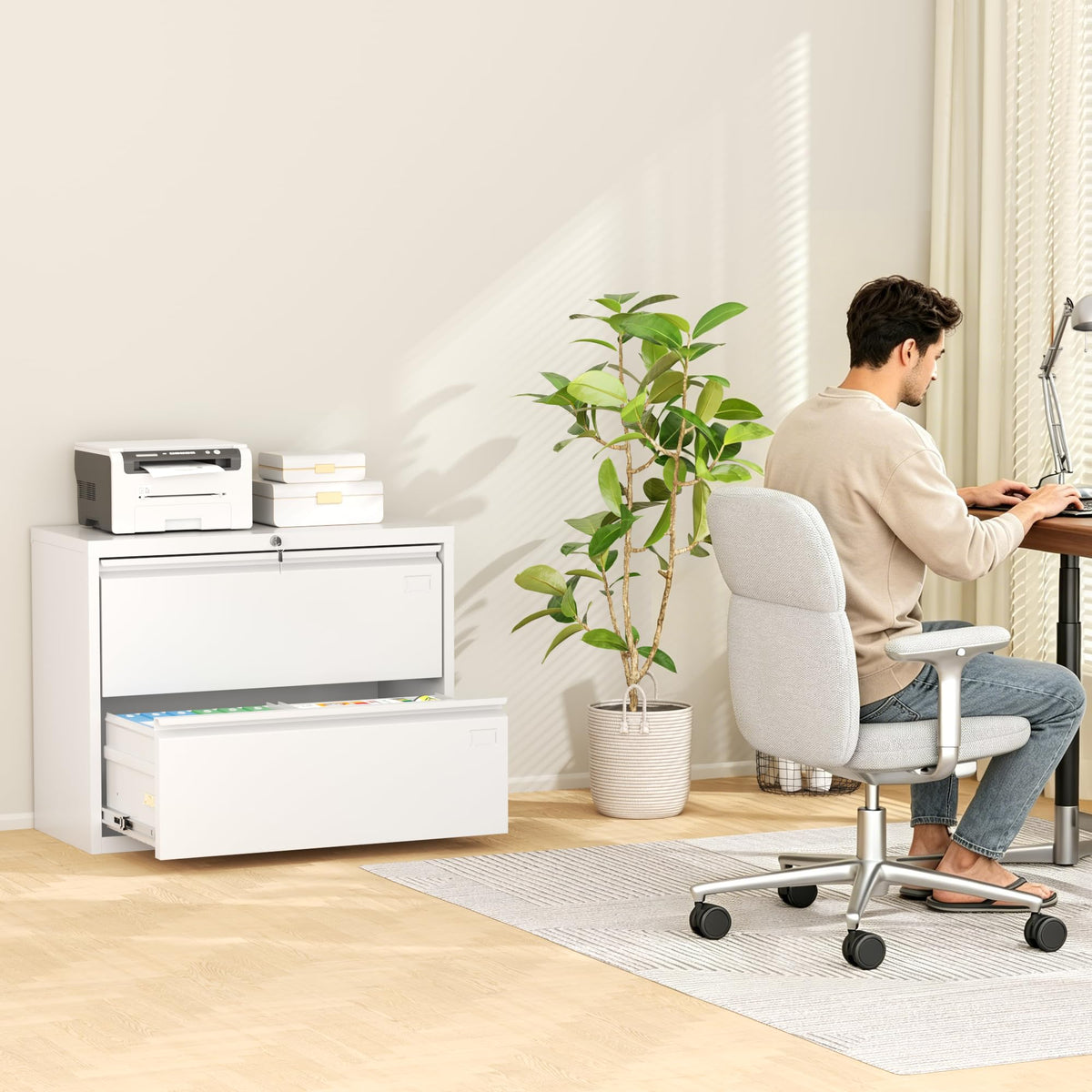 White 2 Drawer Metal File Cabinet with Lock Z920999